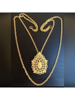 *RARE* VINTAGE SIGNED CROWN TRIFARI GOLD TONE 19.5" NECKLACE